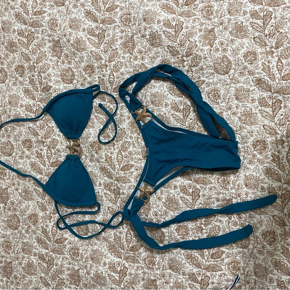 SHEIN Teal Bikini Set with Gold Accents